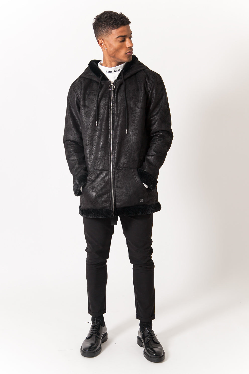 Sixth June - Manteau large peau doublé noir