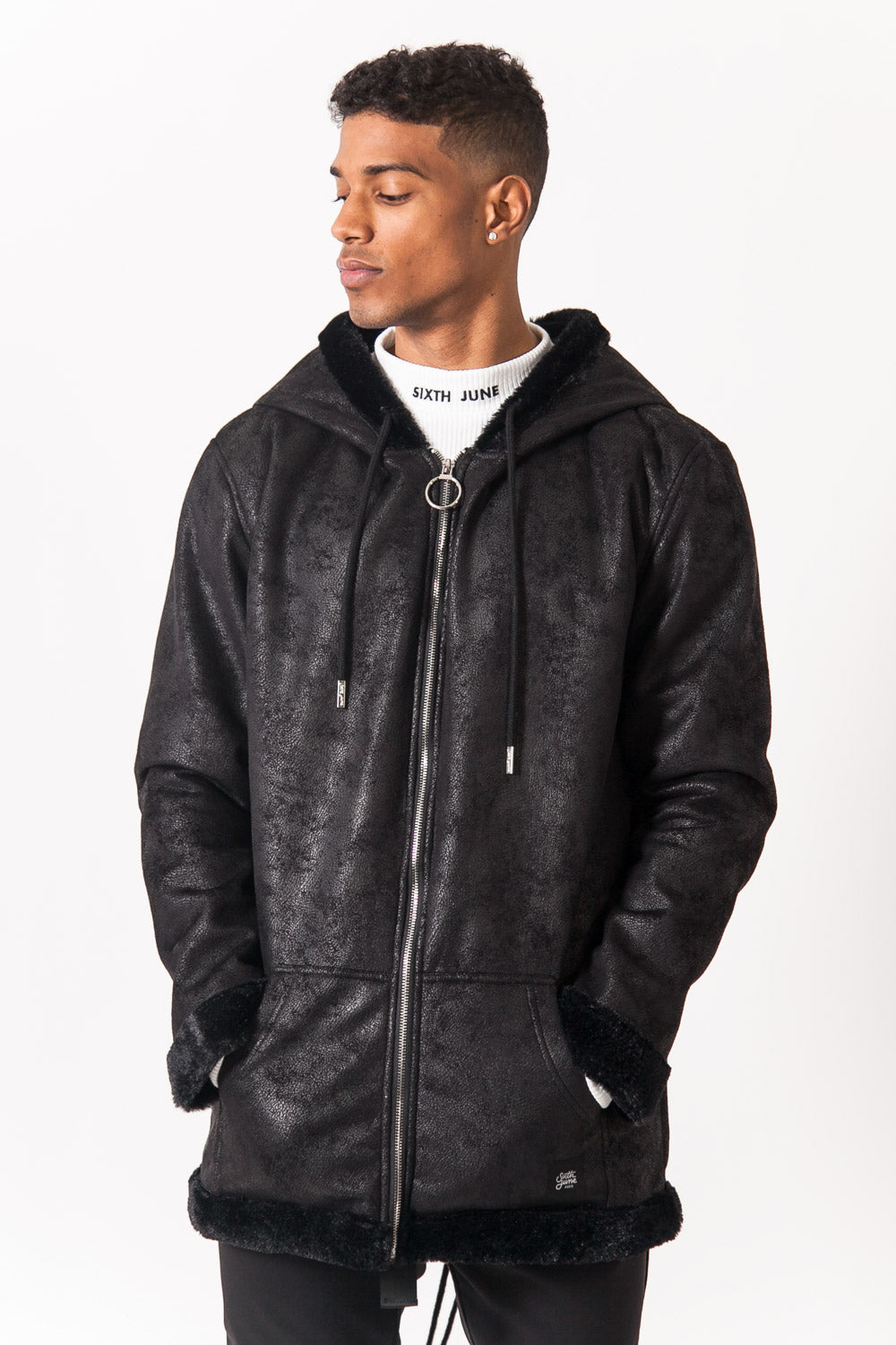 Sixth June - Manteau large peau doublé noir