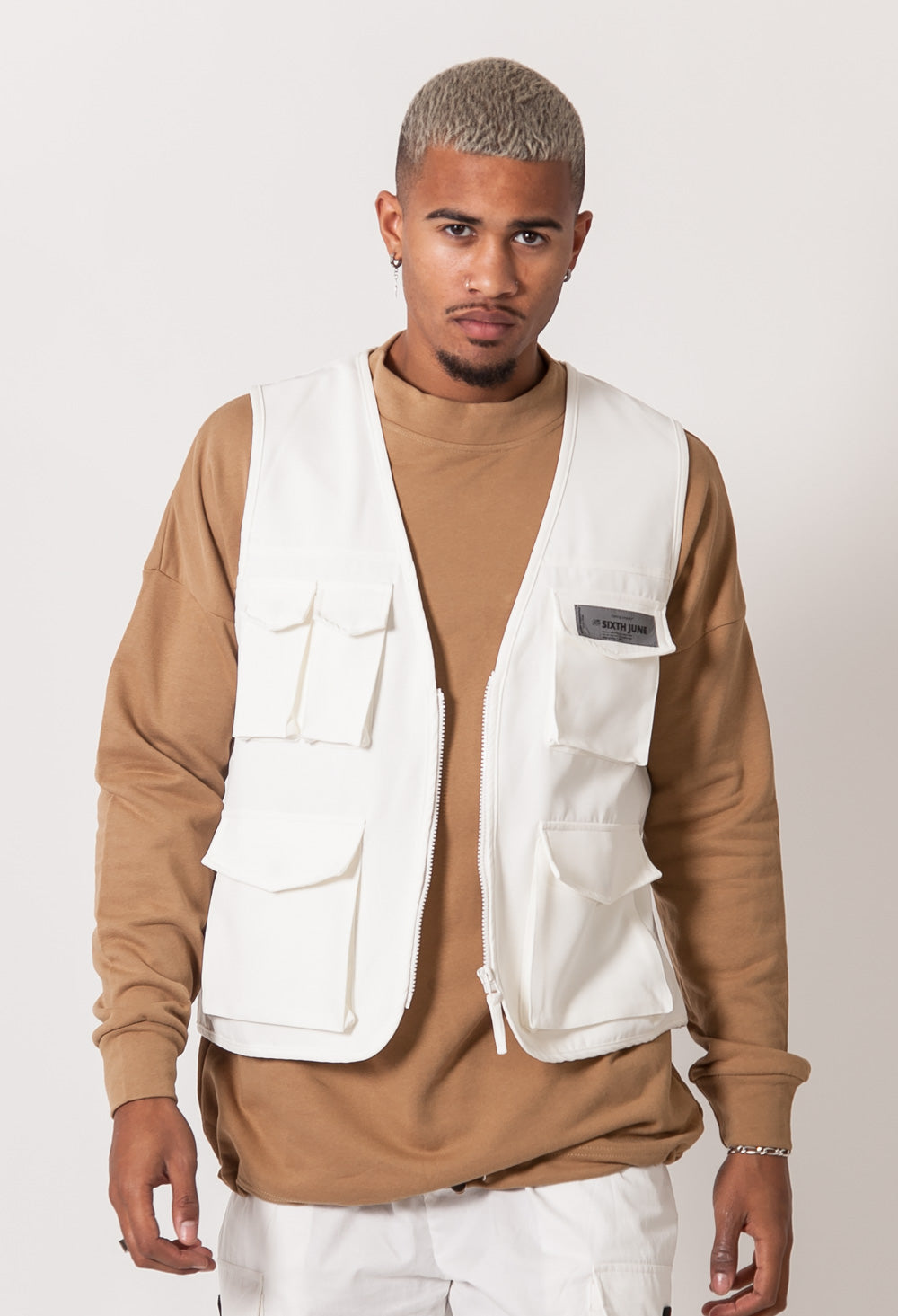Sixth June - Gilet sans manches réfléchissant cargo blanc cassé