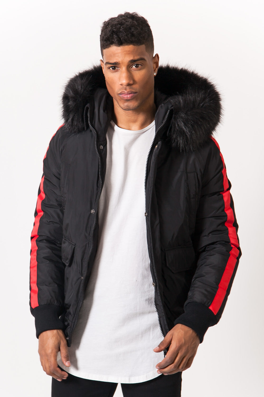 Sixth June - Blouson bandes fourrure noir rouge