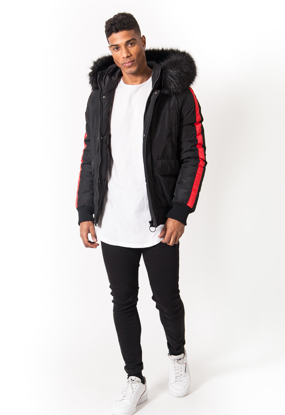 Sixth June - Blouson bandes fourrure noir rouge