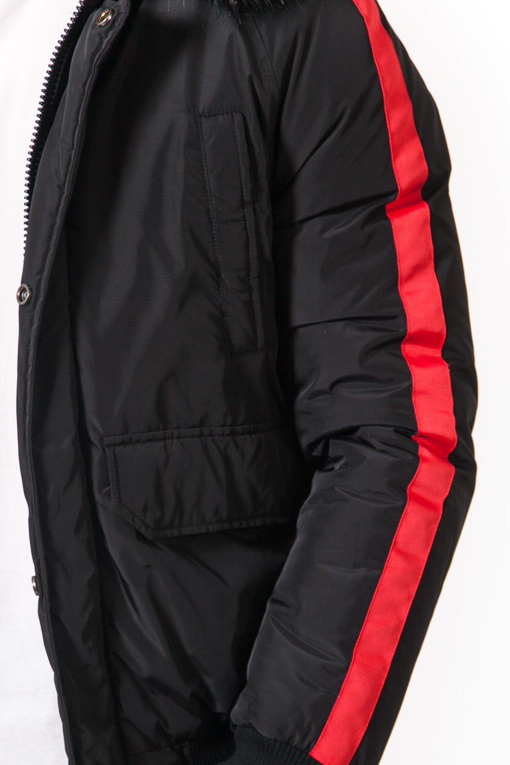 Sixth June - Blouson bandes fourrure noir rouge