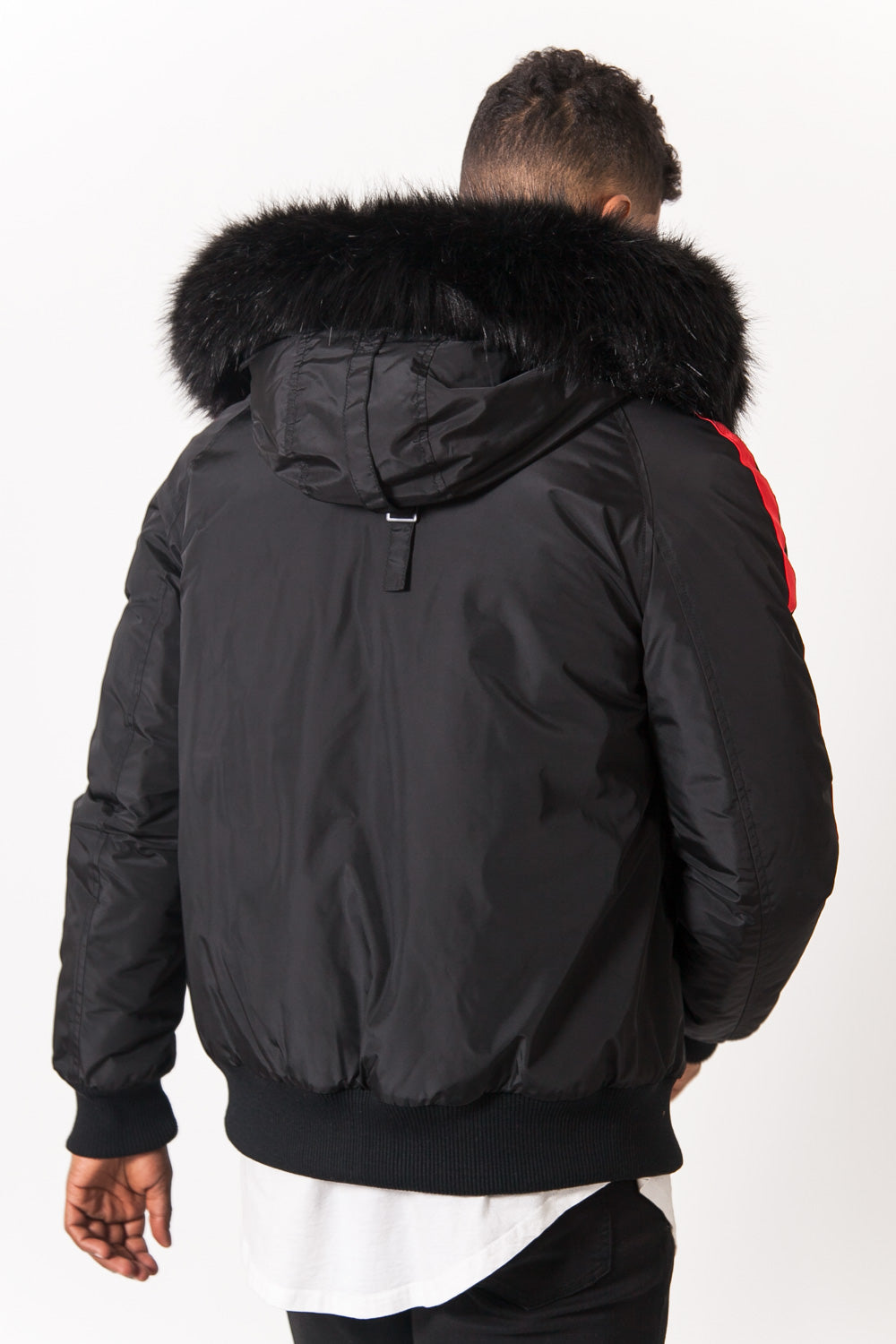 Sixth June - Blouson bandes fourrure noir rouge