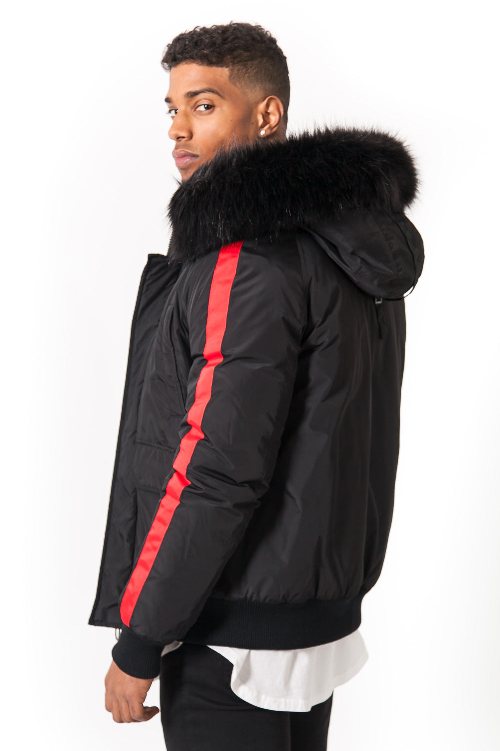 Sixth June - Blouson bandes fourrure noir rouge