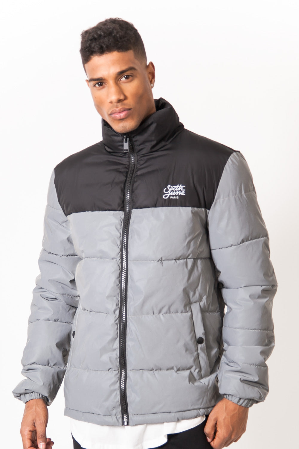 Sixth June - Doudoune courte réfléchissante bicolore gris