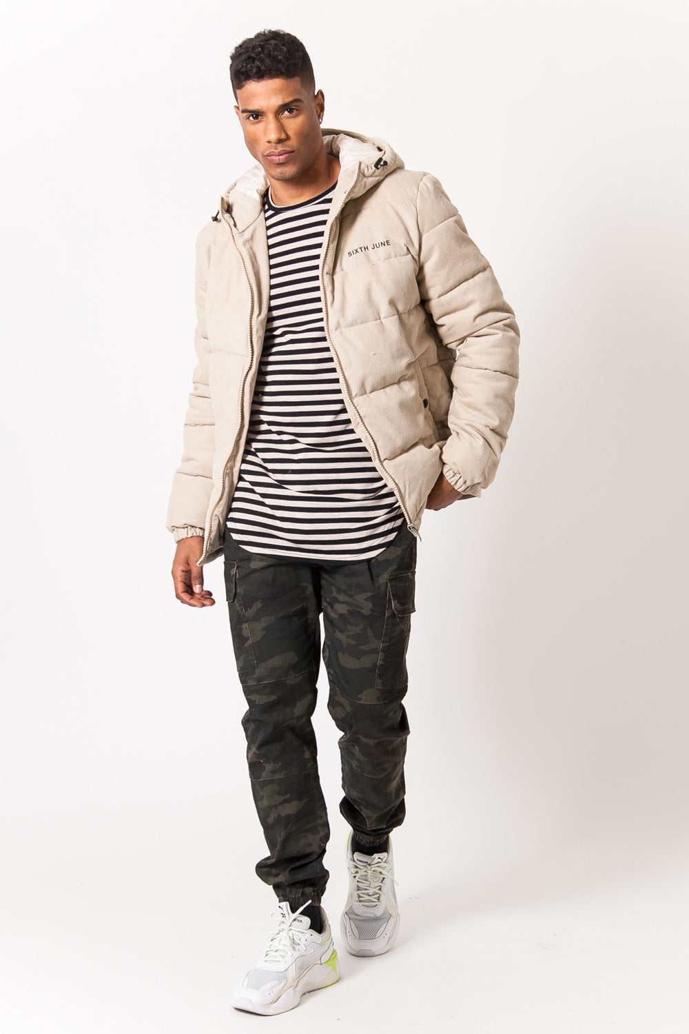 Sixth June - Doudoune velours capuche beige