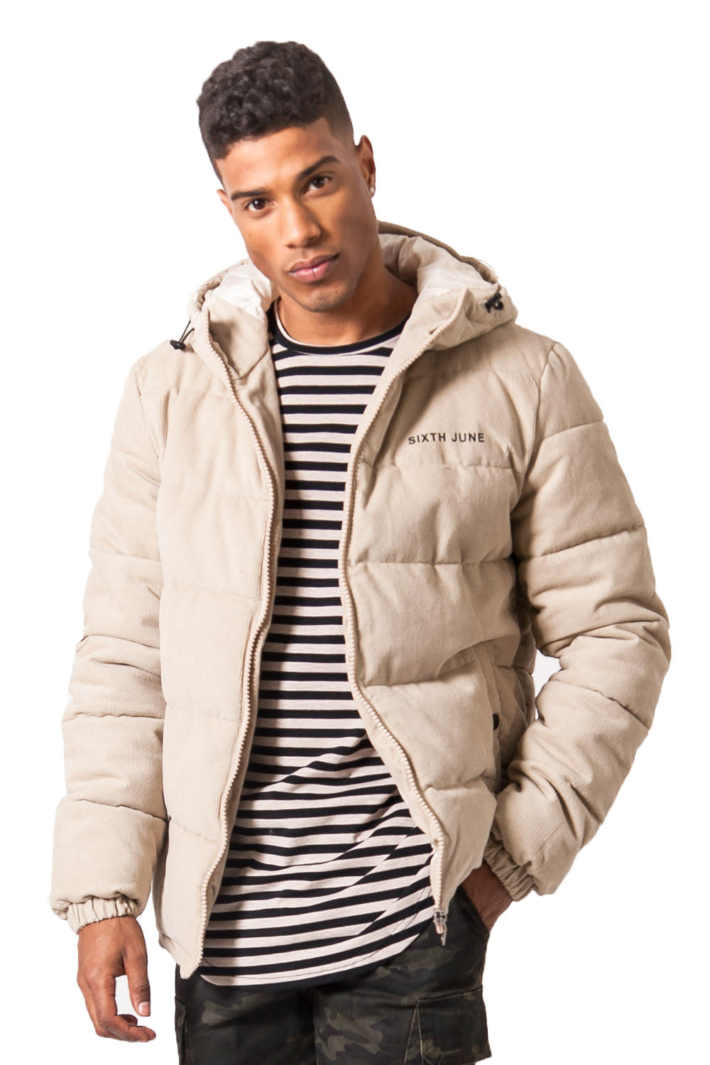 Sixth June - Doudoune velours capuche beige