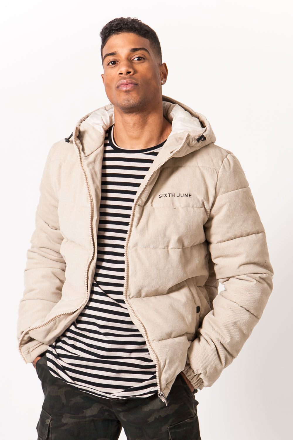 Sixth June - Doudoune velours capuche beige