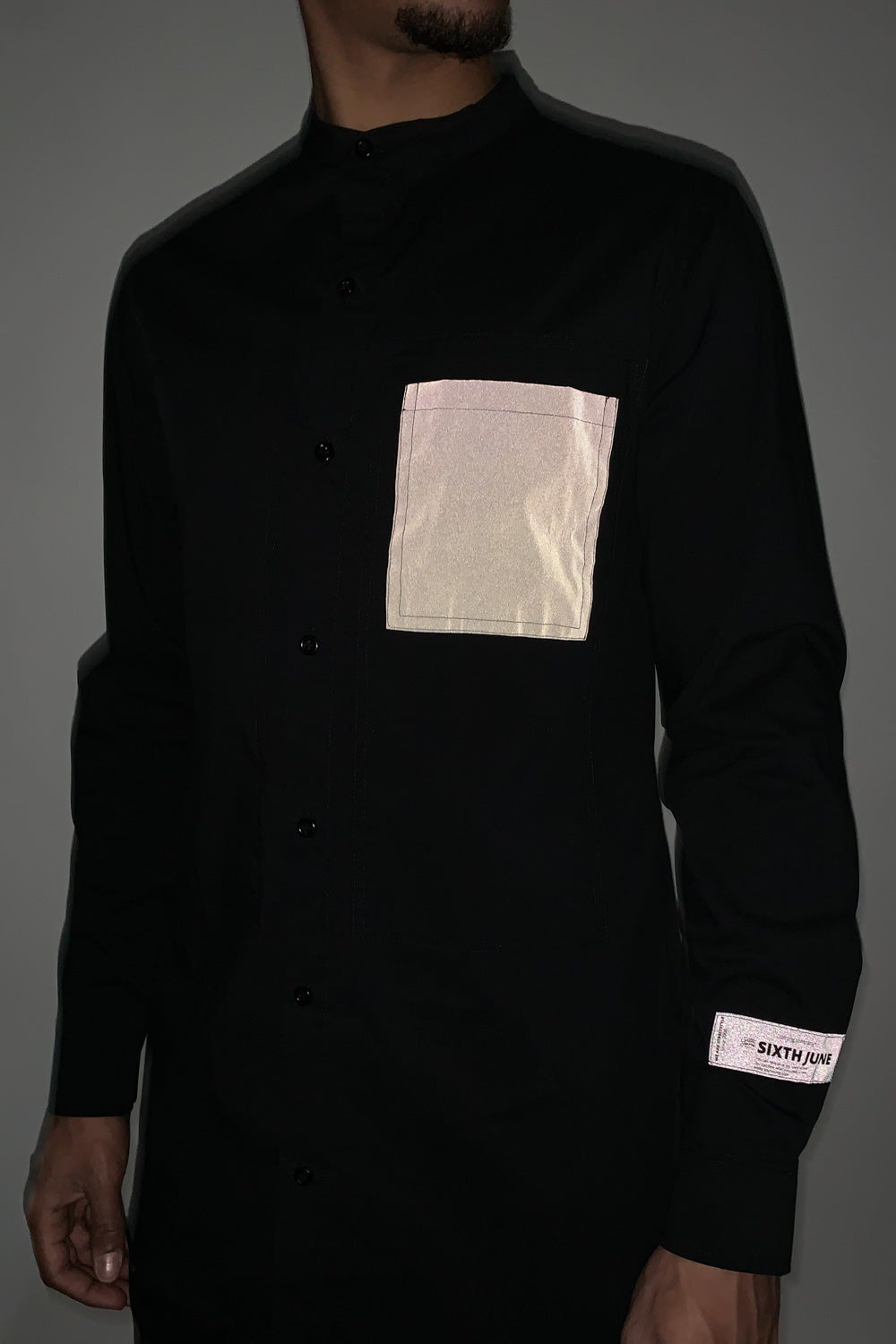 Sixth June - Chemise mao poche réfléchissante noir