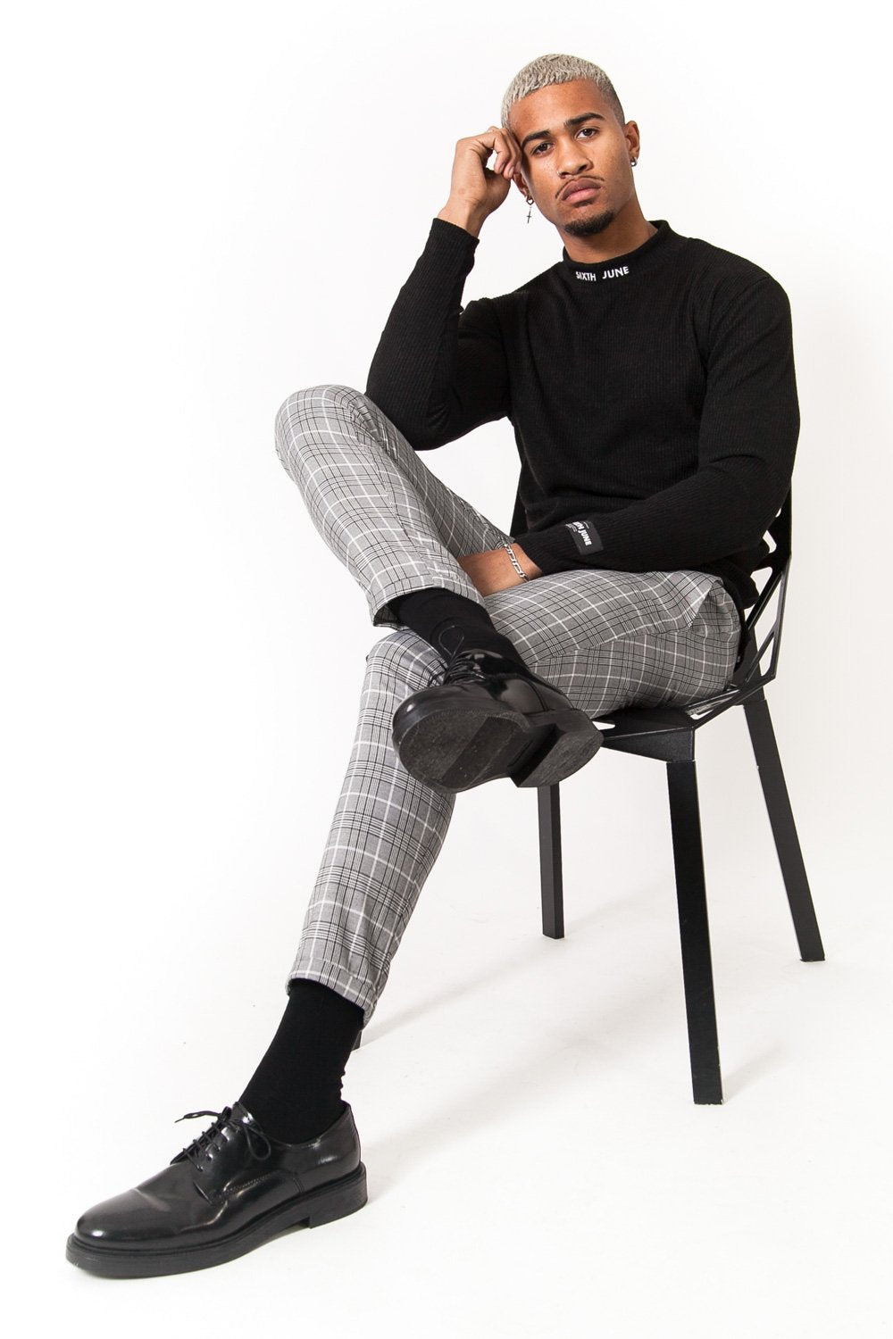 Sixth June - Pantalon Prince de Galles boucle gris noir