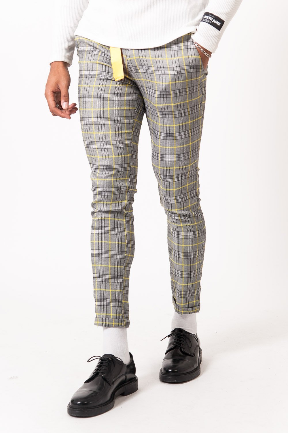 Sixth June - Pantalon Prince de Galles boucle Gris jaune