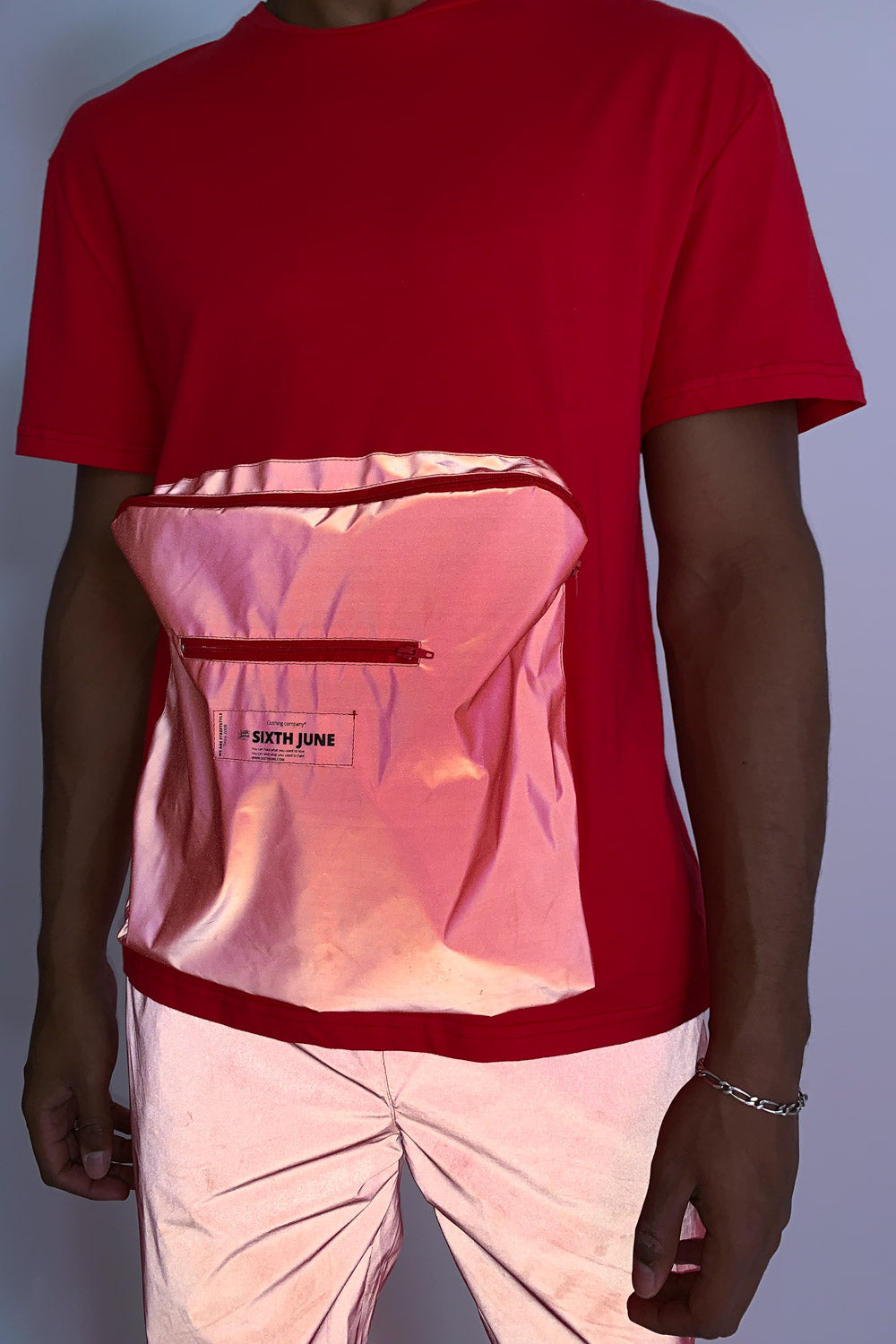 Sixth June - T-shirt réfléchissant grande poche rouge