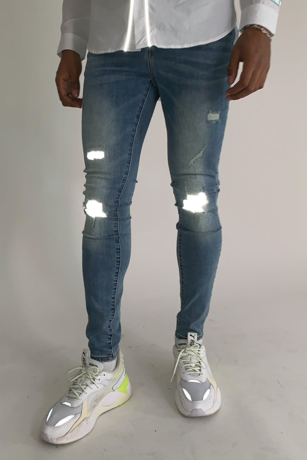 Sixth June - Jean réfléchissant usé bleu