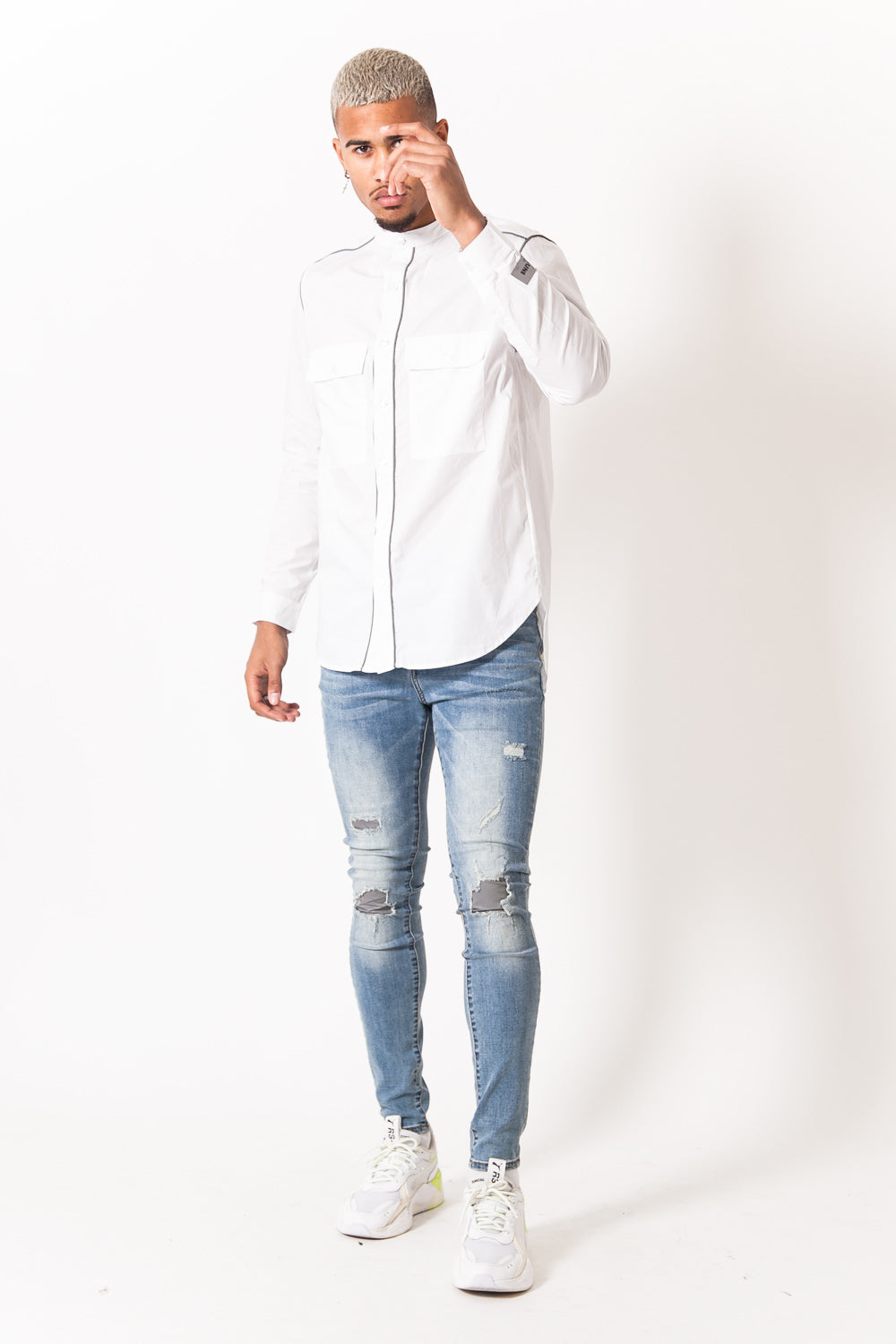 Sixth June - Jean réfléchissant usé bleu