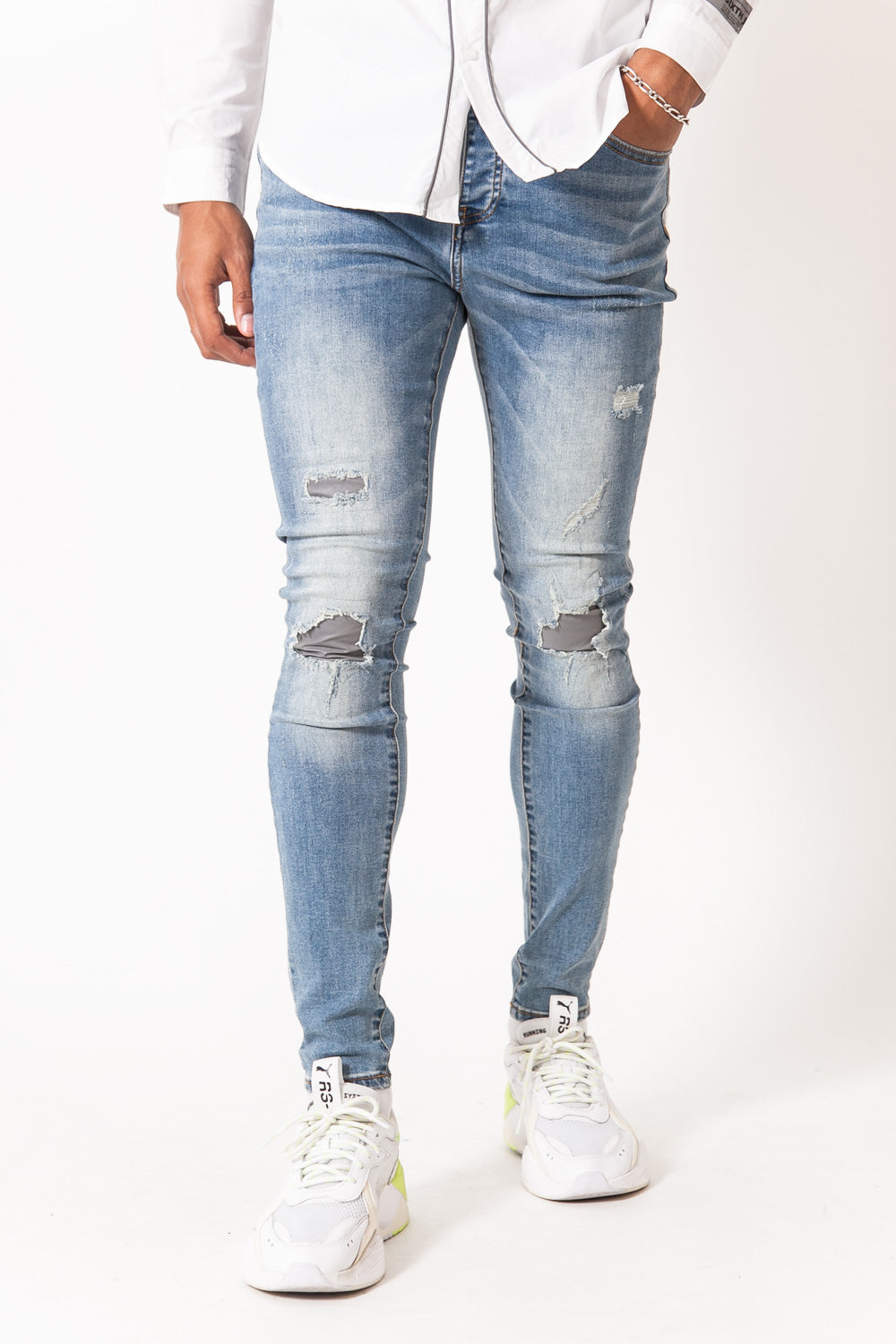 Sixth June - Jean réfléchissant usé bleu