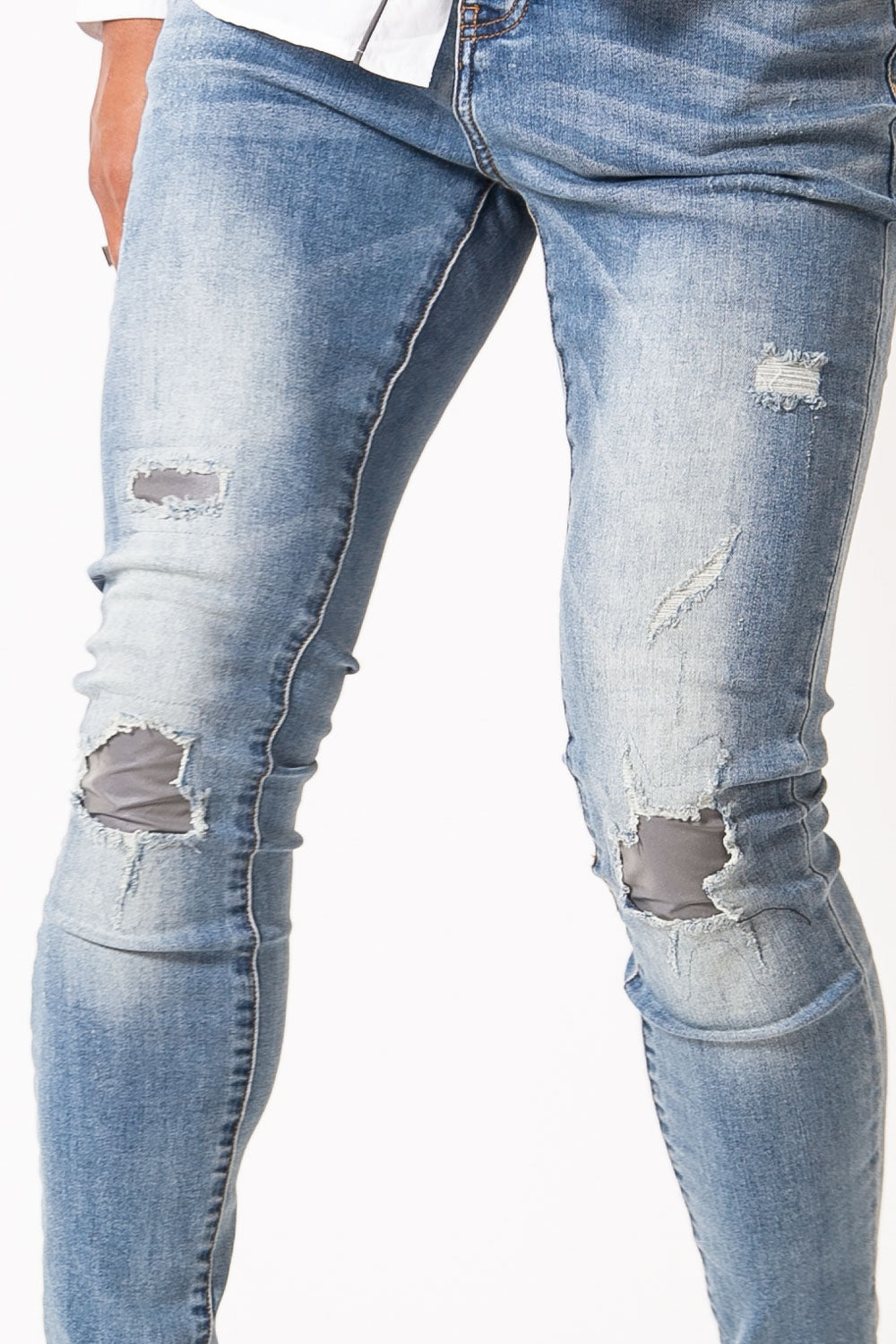 Sixth June - Jean réfléchissant usé bleu