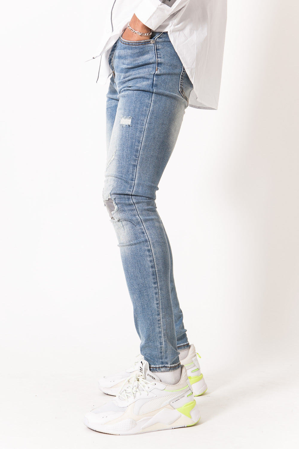 Sixth June - Jean réfléchissant usé bleu