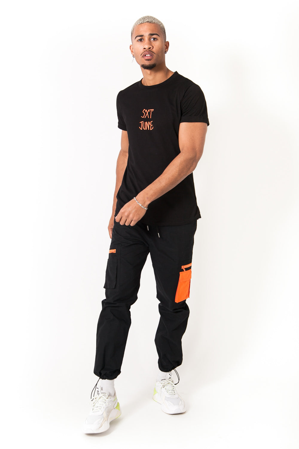 Sixth June - Pantalon cargo empiècement orange Noir