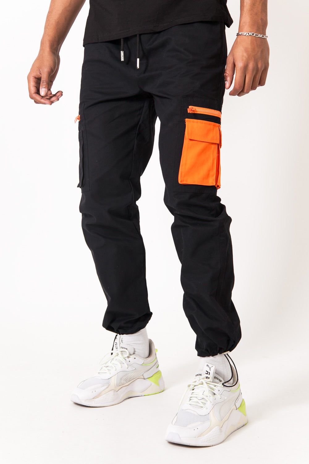 Sixth June - Pantalon cargo empiècement orange Noir