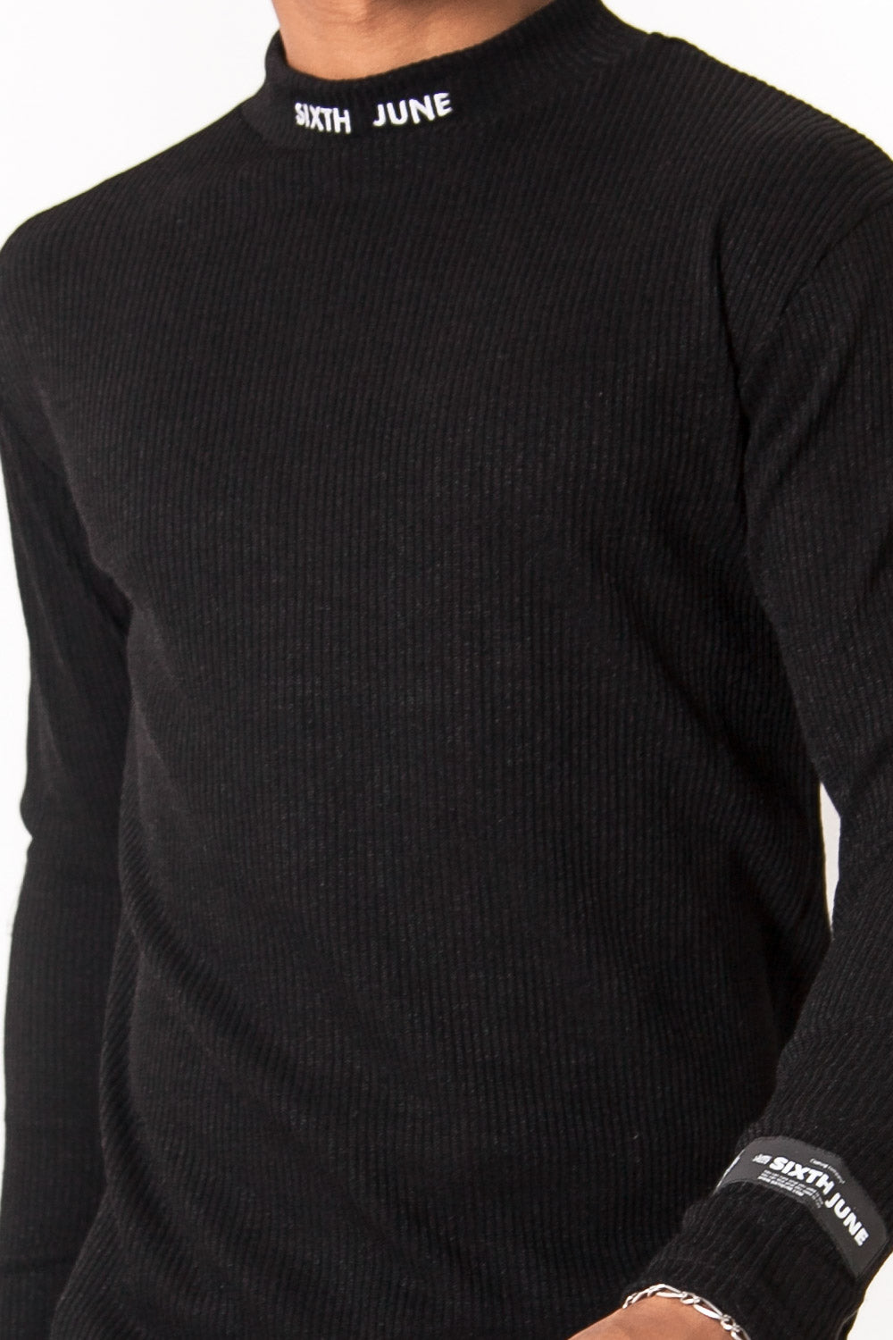 Sixth June - T-shirt col montant côtelé noir