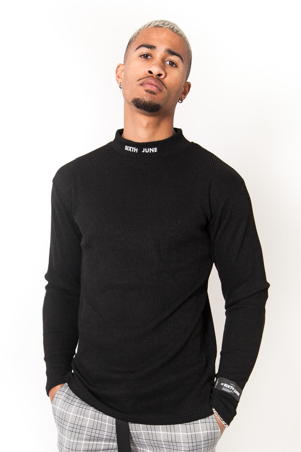 Sixth June - T-shirt col montant côtelé noir