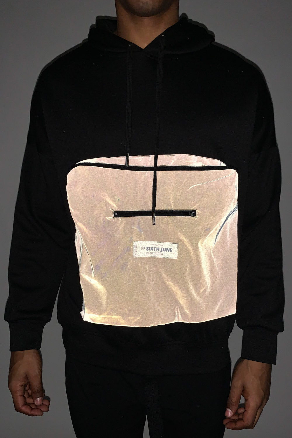 Sixth June - Sweat capuche poche réfléchissant noir