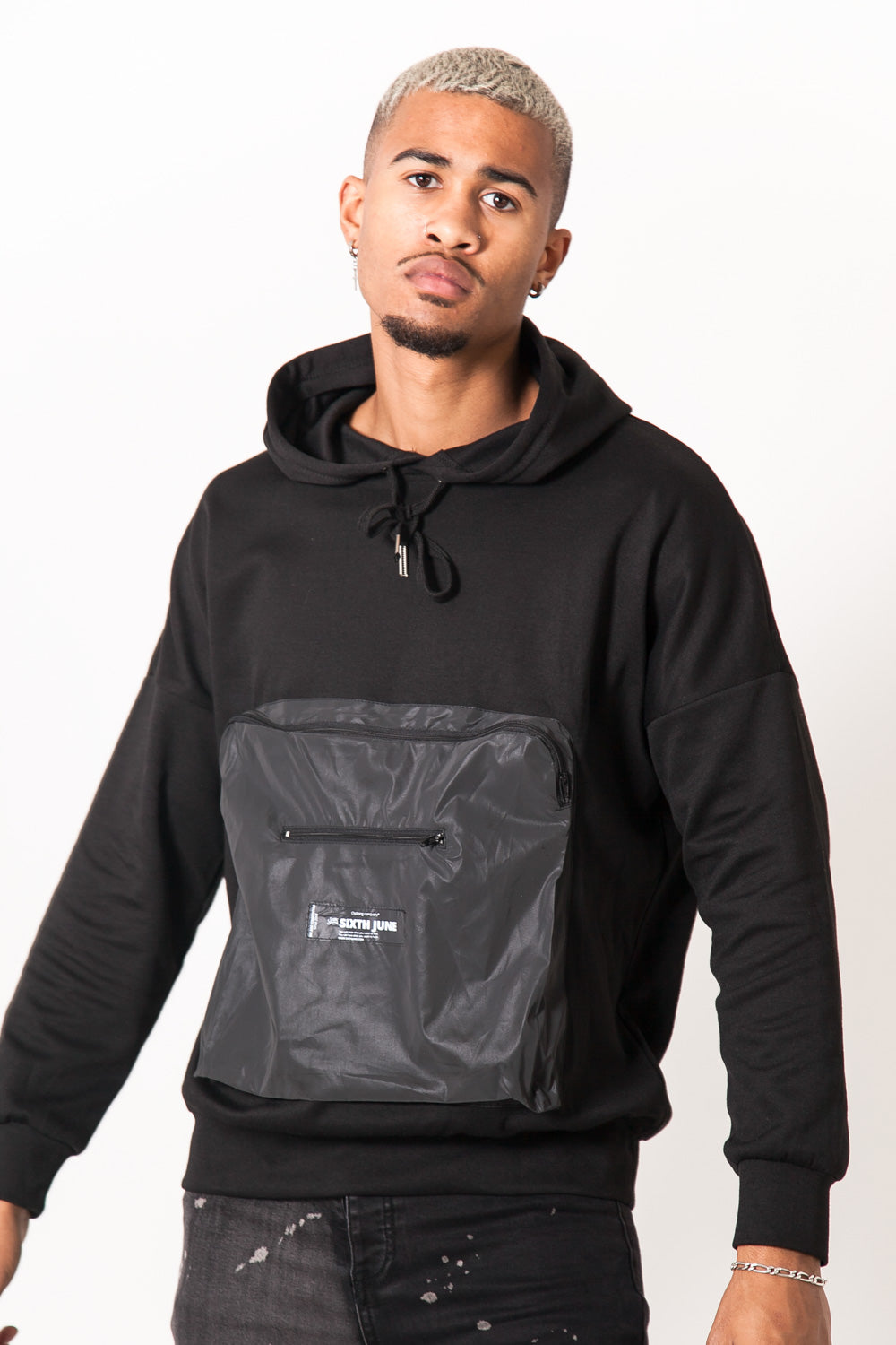 Sixth June - Sweat capuche poche réfléchissant noir