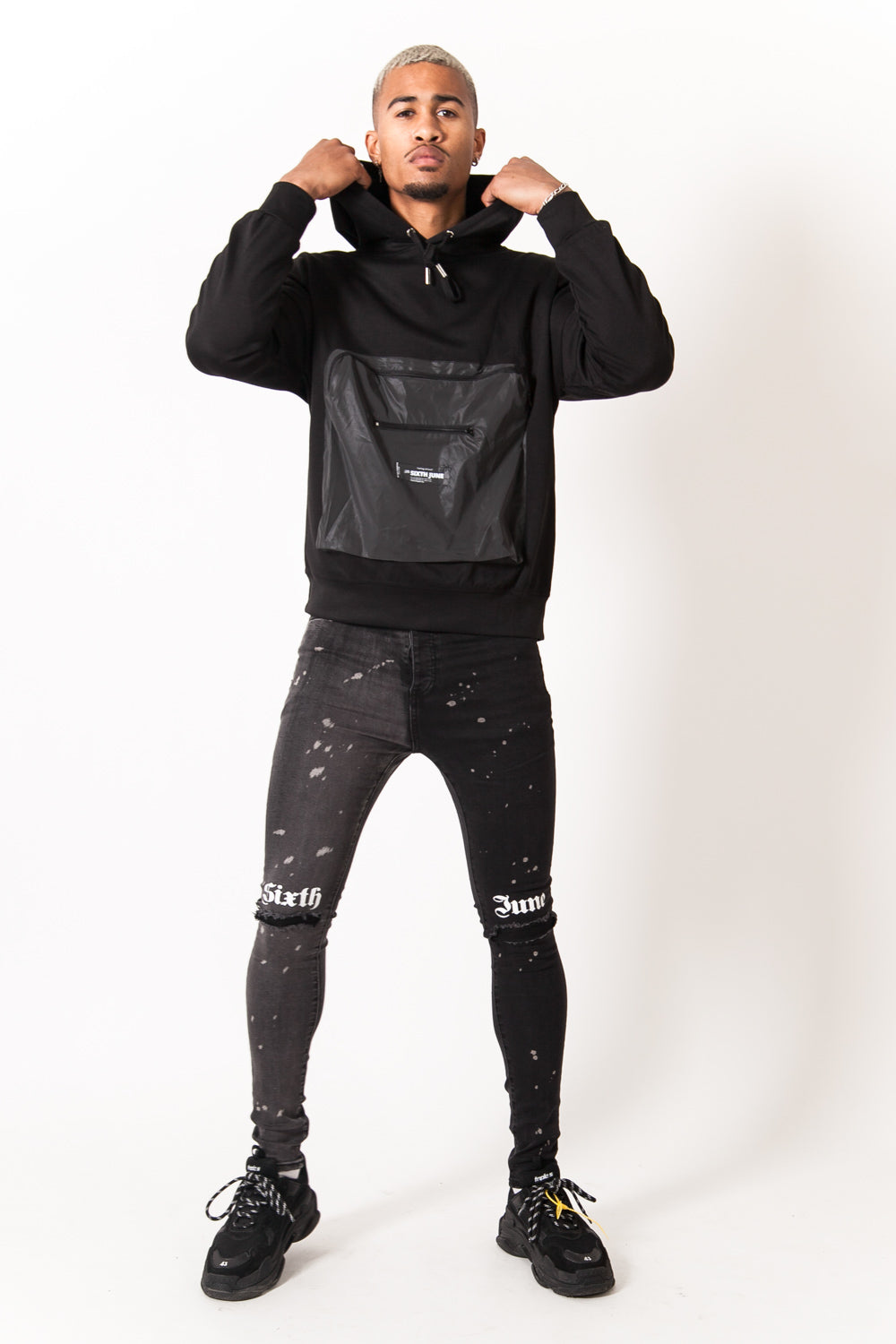 Sixth June - Sweat capuche poche réfléchissant noir