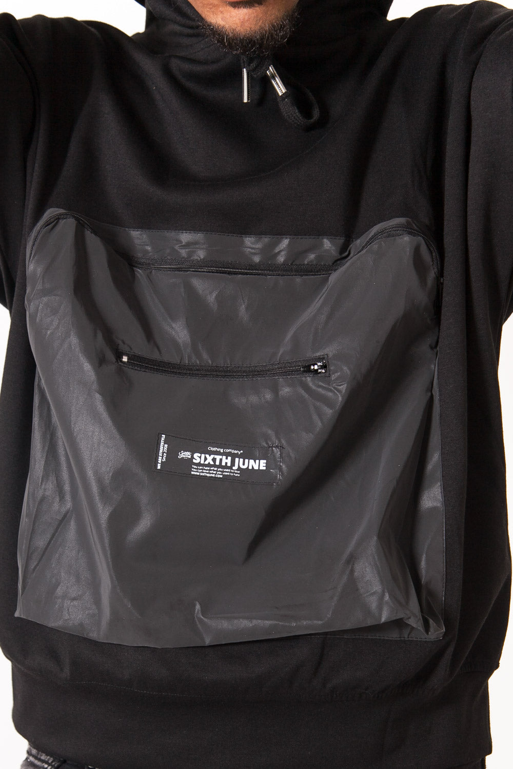 Sixth June - Sweat capuche poche réfléchissant noir