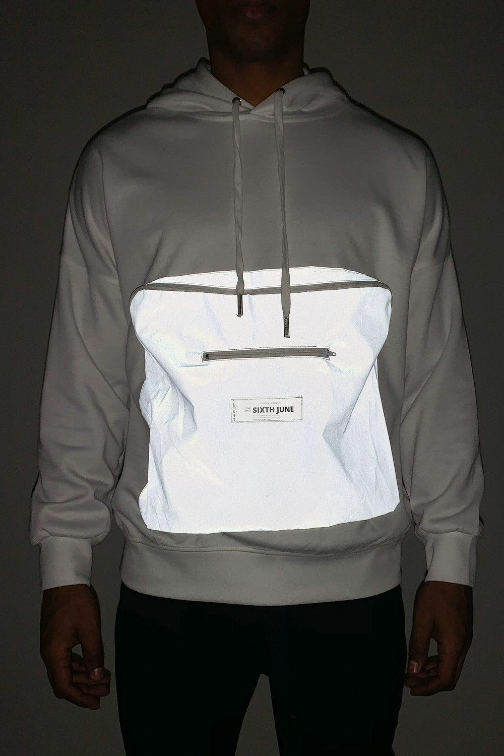 Sixth June - Sweat capuche poche réfléchissant blanc