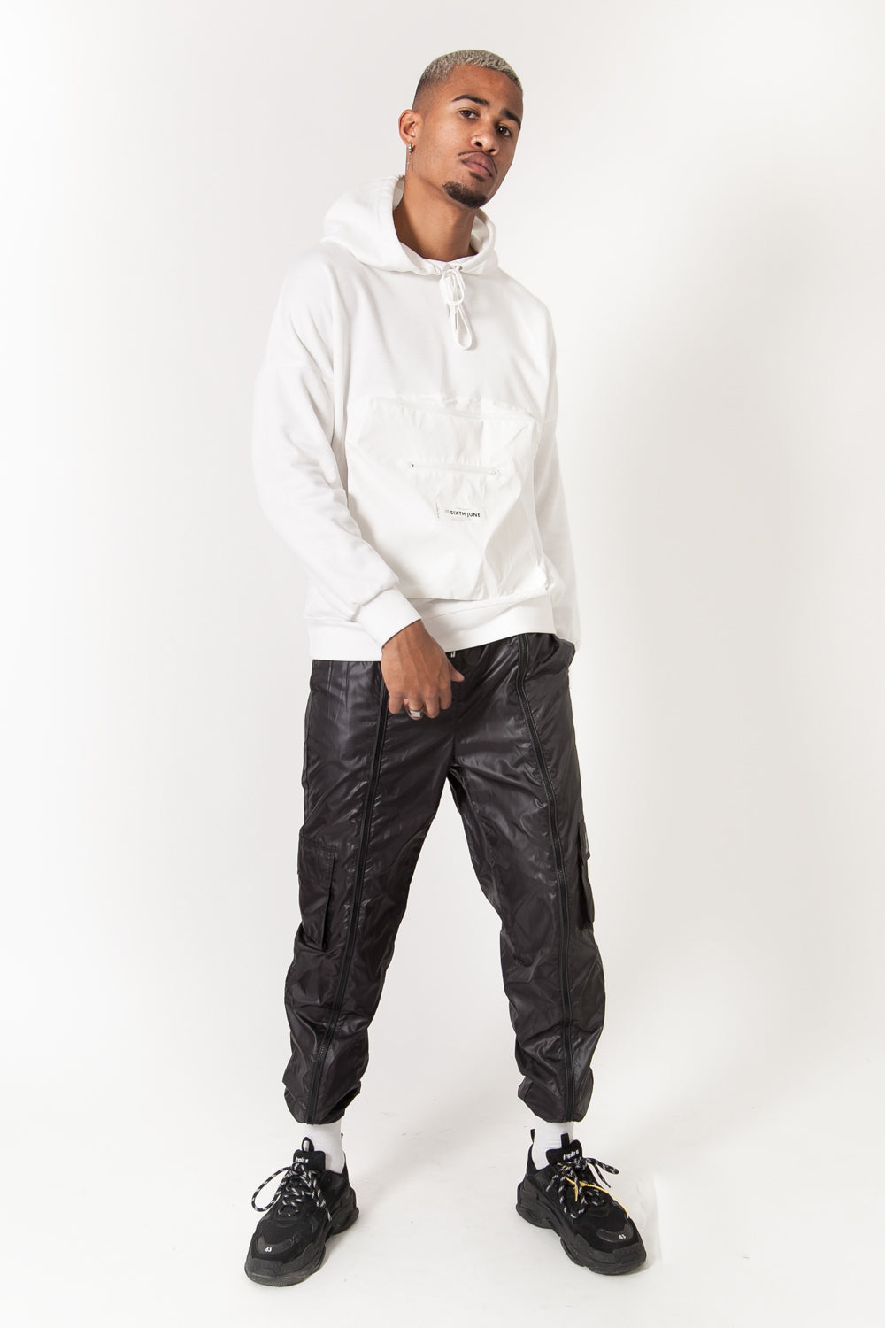 Sixth June - Sweat capuche poche réfléchissant blanc