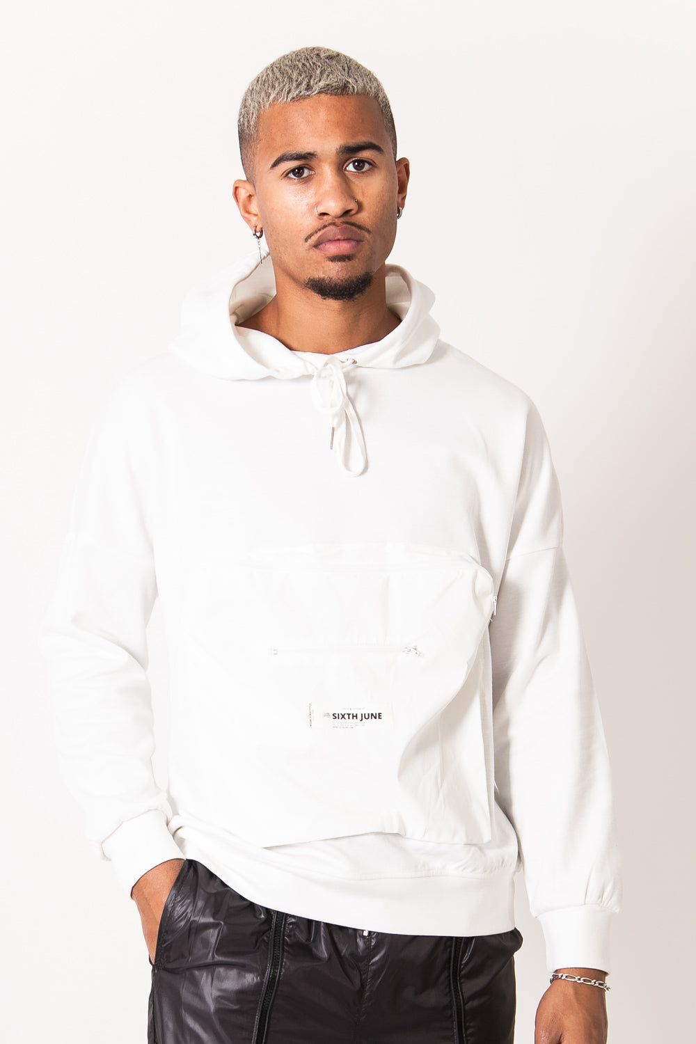 Sixth June - Sweat capuche poche réfléchissant blanc