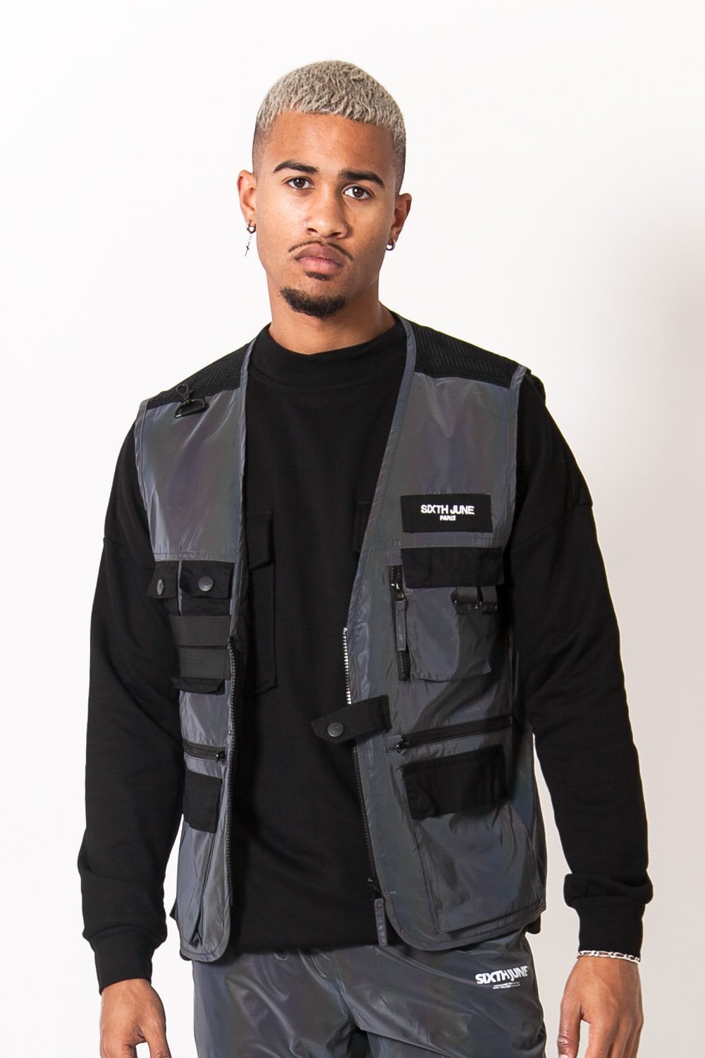 Petrol Sleeveless Multiple Pockets Jacket Dark Grey