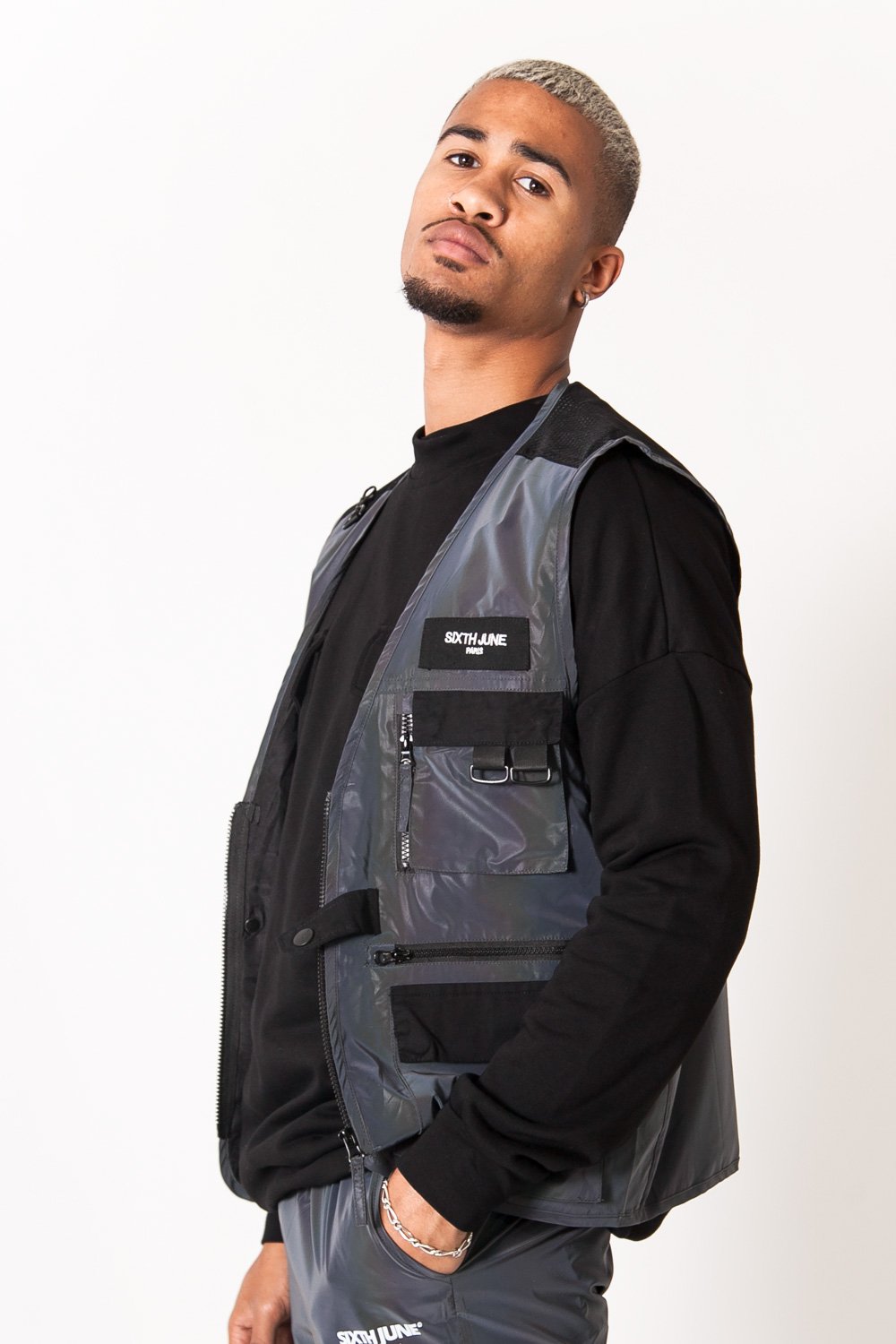 Petrol Sleeveless Multiple Pockets Jacket Dark Grey