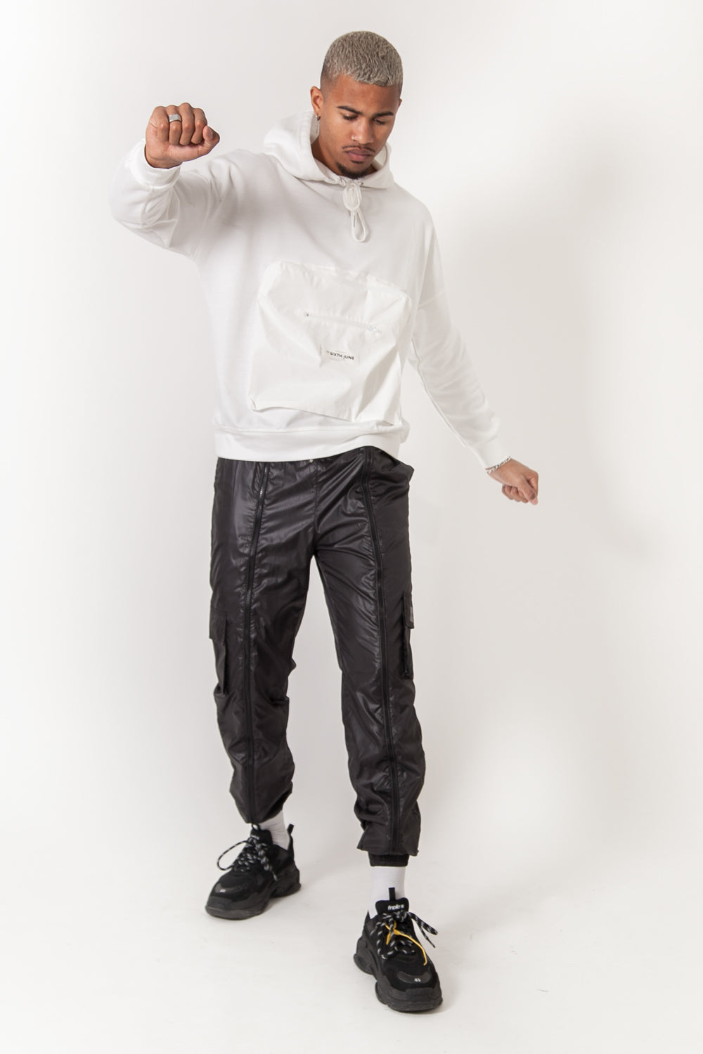 Sixth June - Pantalon jogging brillant zip noir