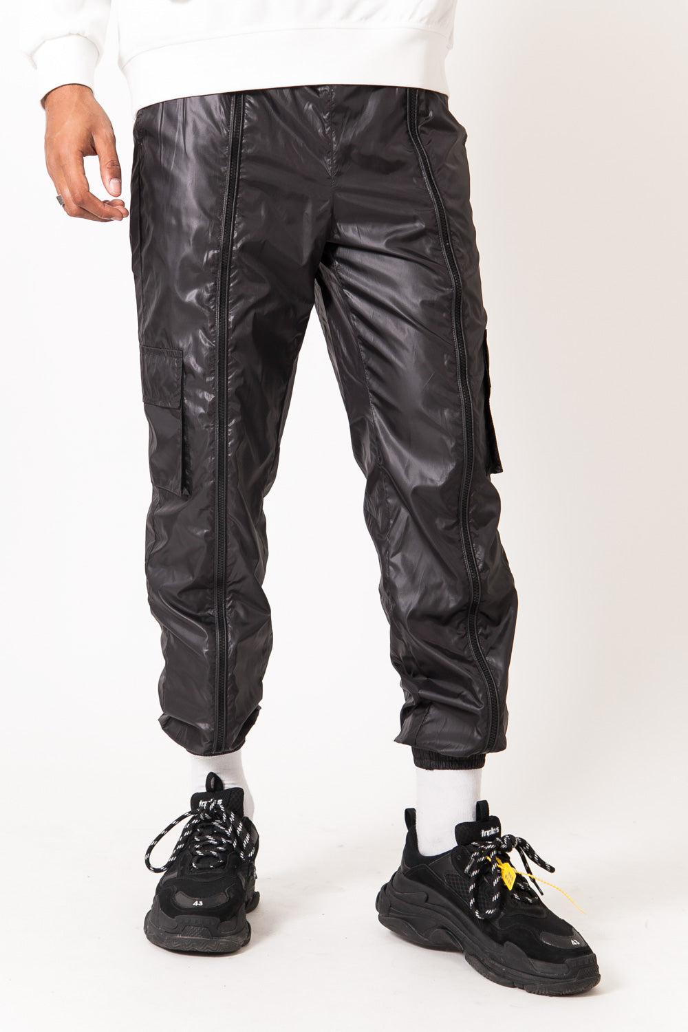 Sixth June - Pantalon jogging brillant zip noir