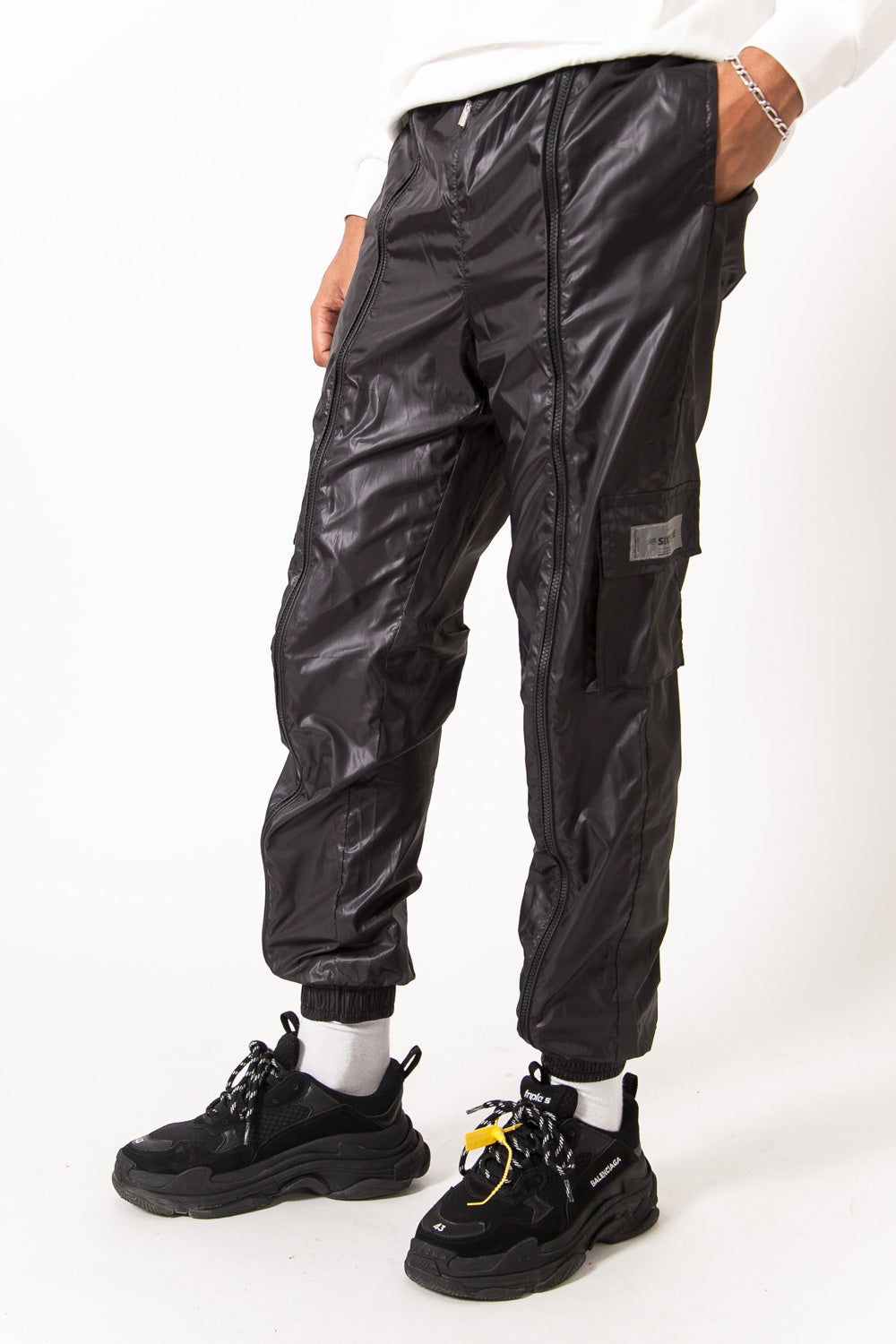 Sixth June - Pantalon jogging brillant zip noir