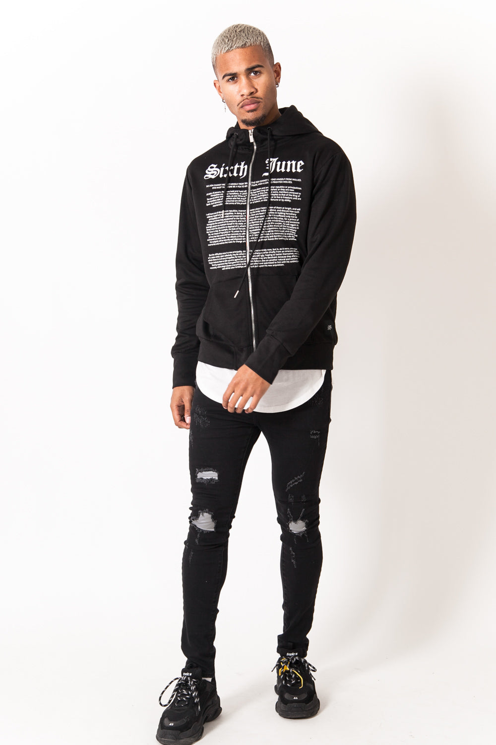 Sixth June - Sweat zippé texté imprimé noir