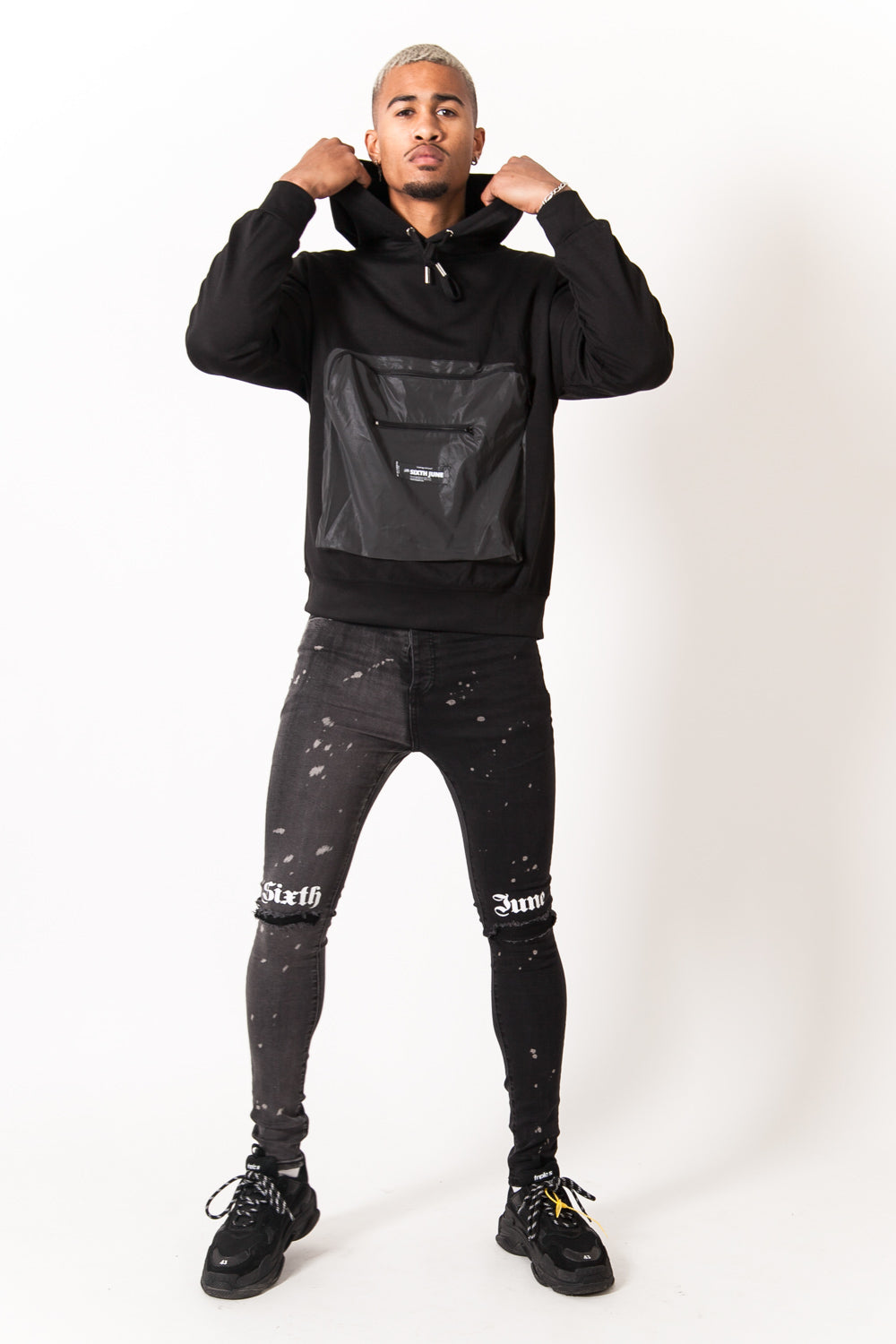 Sixth June - Jean gothic bicolore empiècement tâches gris