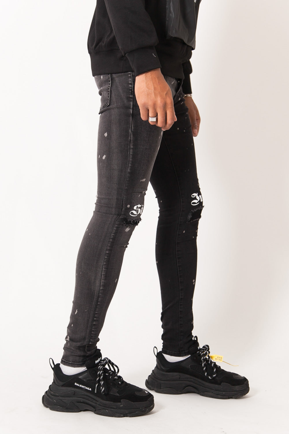 Sixth June - Jean gothic bicolore empiècement tâches gris