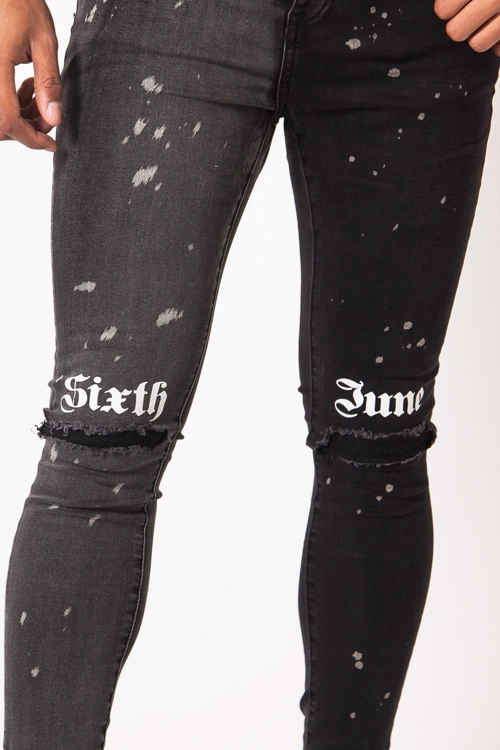 Sixth June - Jean gothic bicolore empiècement tâches gris