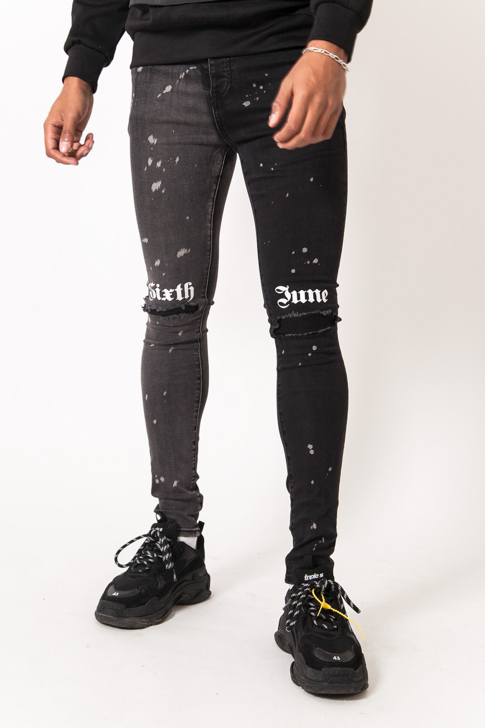 Sixth June - Jean gothic bicolore empiècement tâches gris