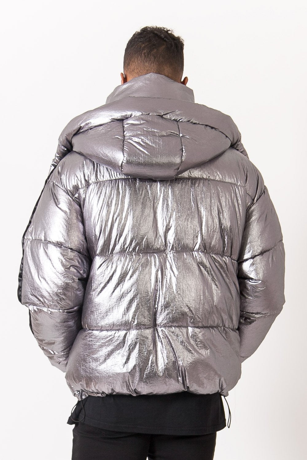 Taping Puffer Jacket Silver Black