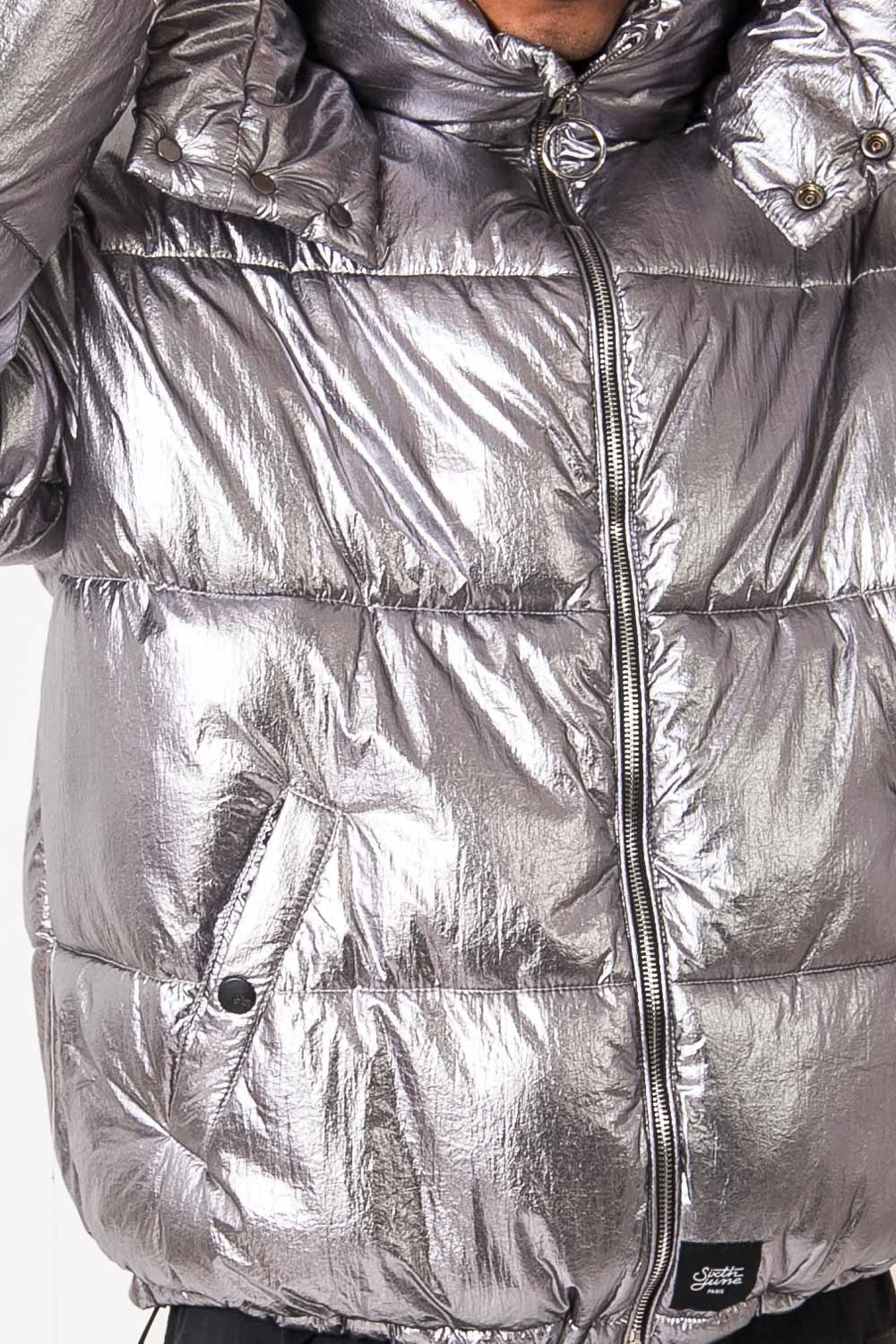 Taping Puffer Jacket Silver Black