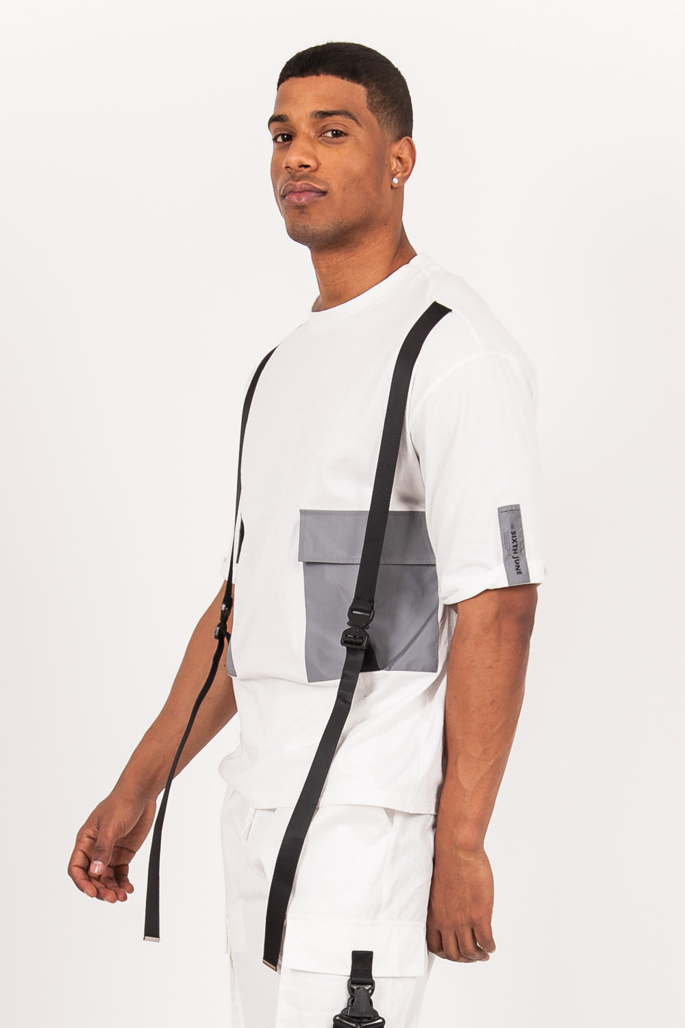 Sixth June - T-shirt double poches sangle blanc