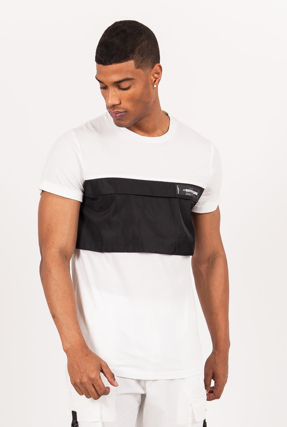 Sixth June - T-shirt bicolore poche centrale blanc