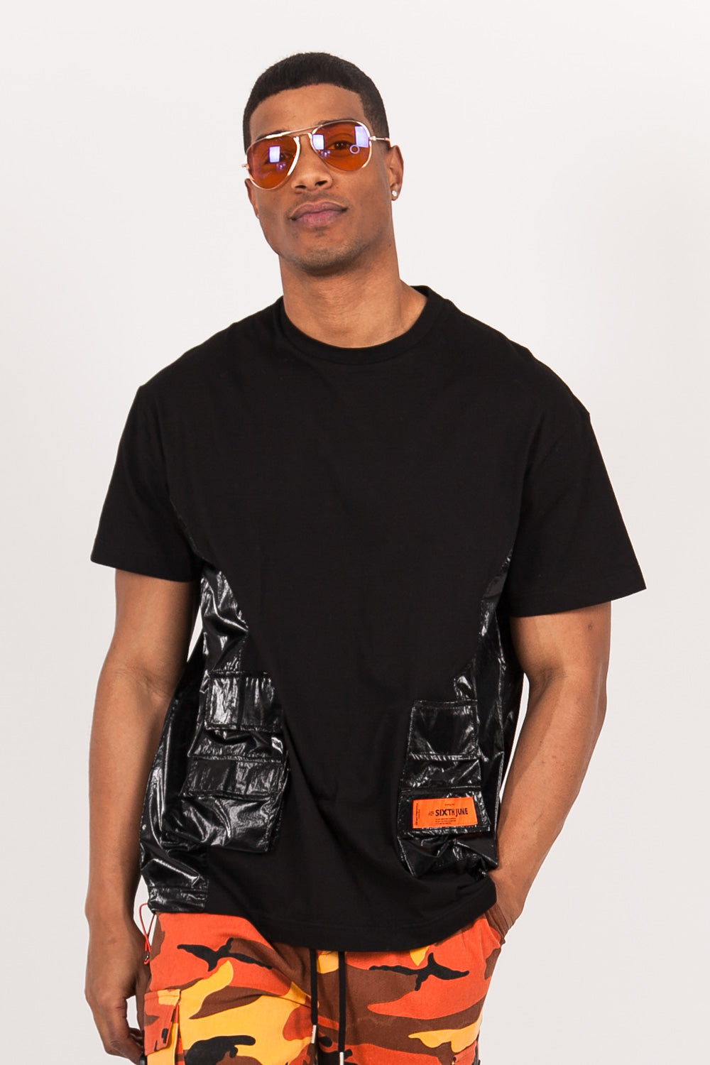 Sixth June - T-shirt multi-poches brillantes noir