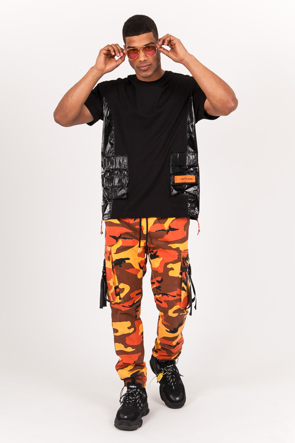 Sixth June - T-shirt multi-poches brillantes noir