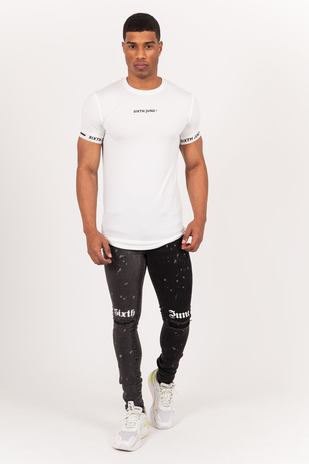 Sixth June - T-shirt moulant logo élastique blanc