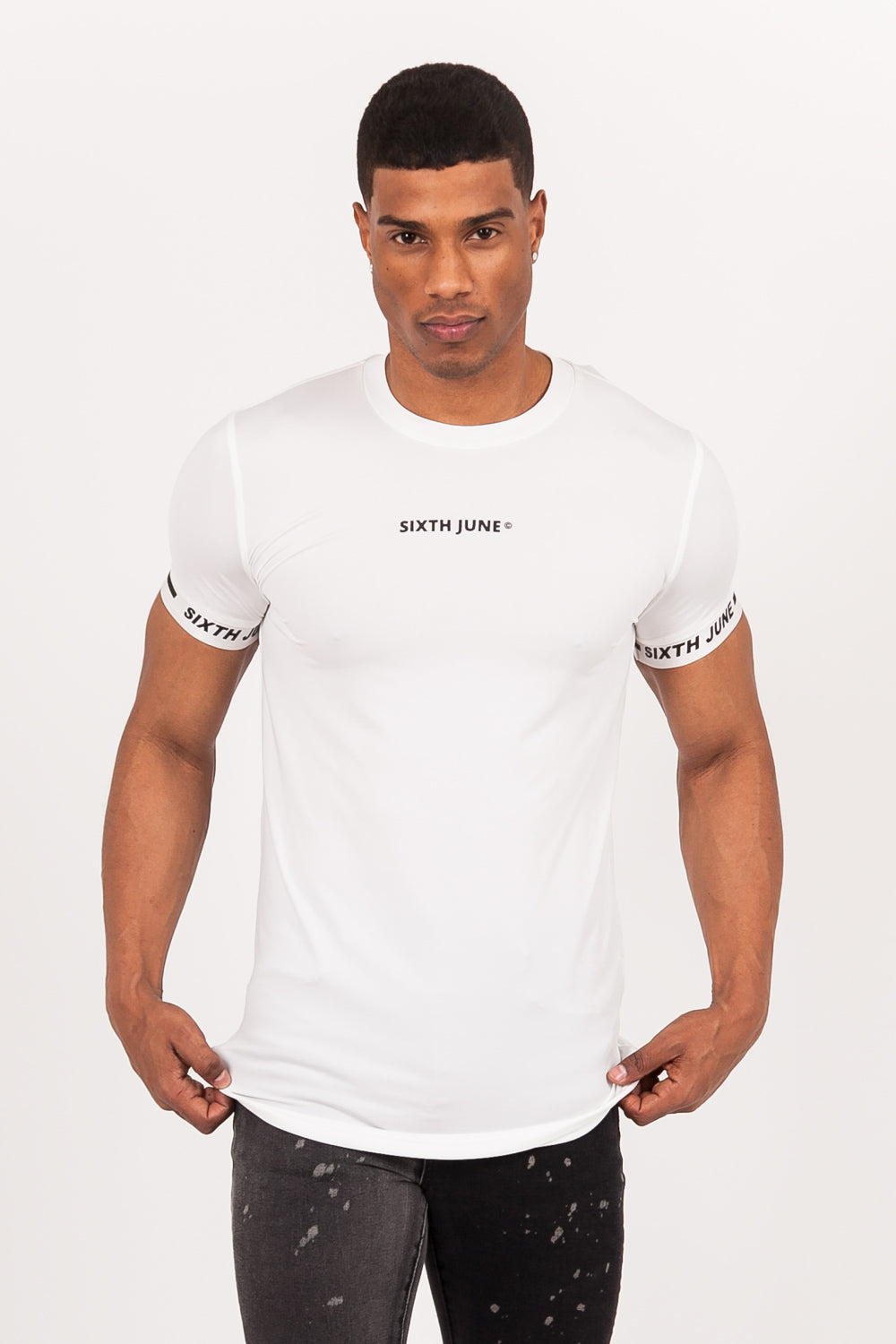 Sixth June - T-shirt moulant logo élastique blanc